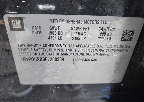 2015 Chevrolet Cruze Ltz из США, поврежденный, VIN 1G1PG5SB0F7280209